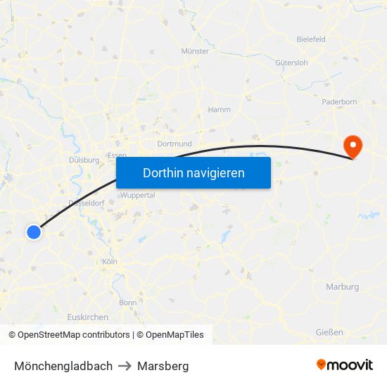 Mönchengladbach to Marsberg map