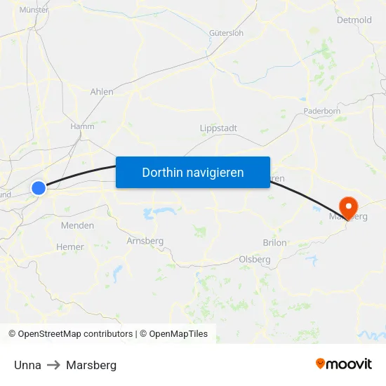 Unna to Marsberg map