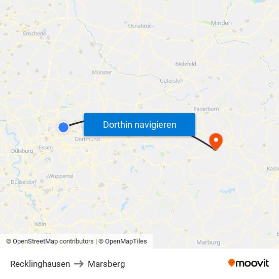 Recklinghausen to Marsberg map
