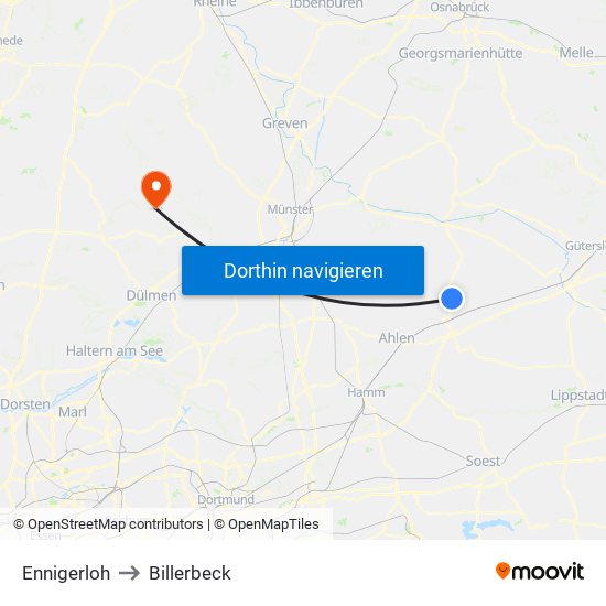 Ennigerloh to Billerbeck map