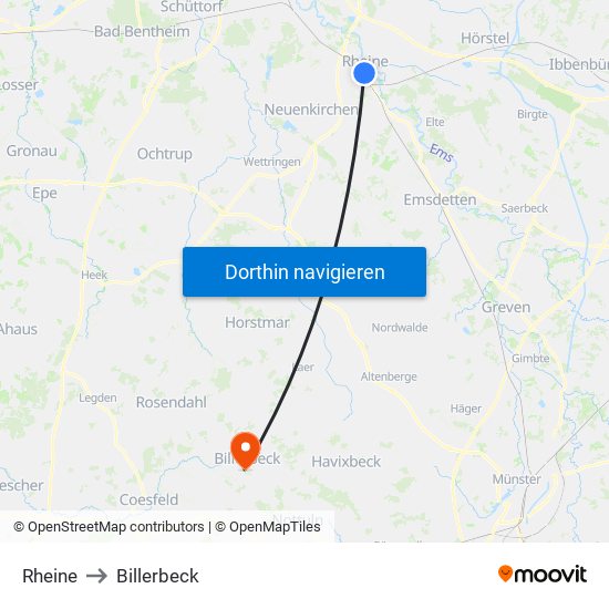 Rheine to Billerbeck map