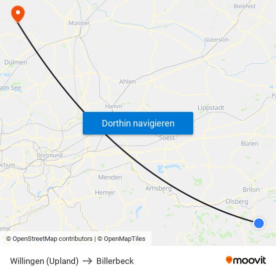 Willingen (Upland) to Billerbeck map