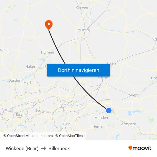 Wickede (Ruhr) to Billerbeck map