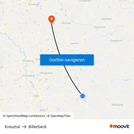 Kreuztal to Billerbeck map