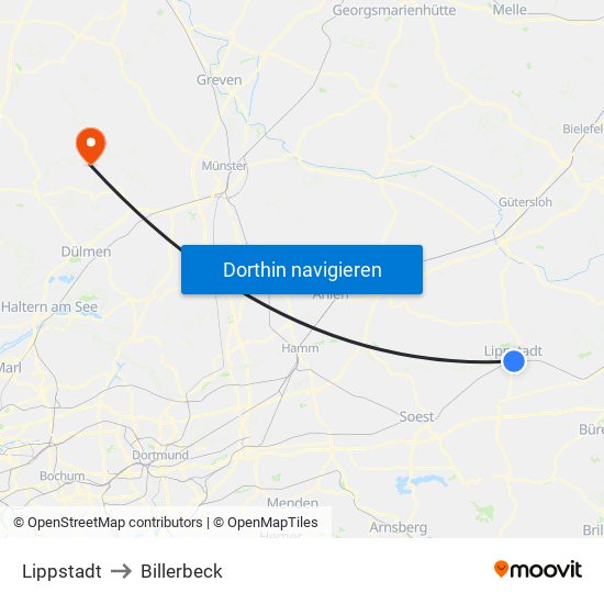 Lippstadt to Billerbeck map