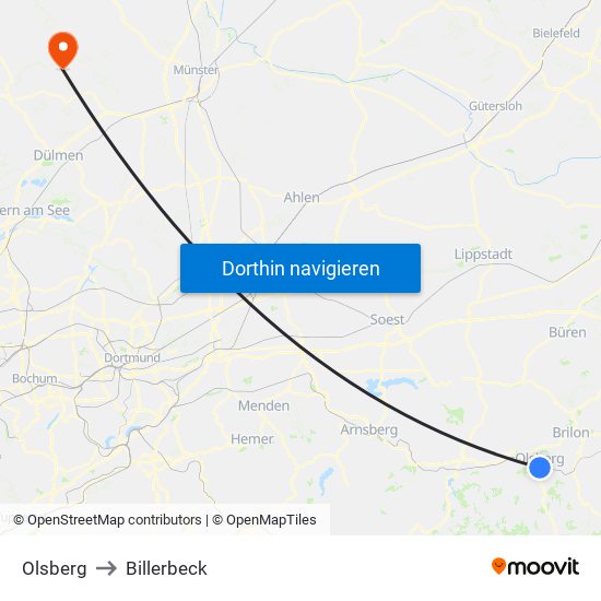 Olsberg to Billerbeck map