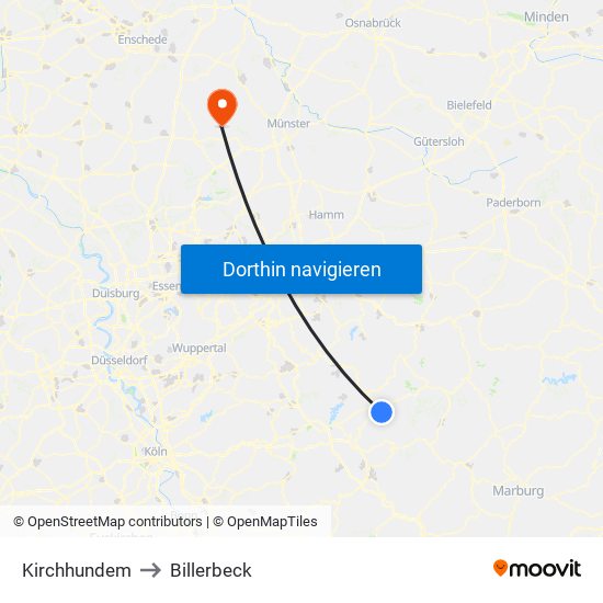 Kirchhundem to Billerbeck map