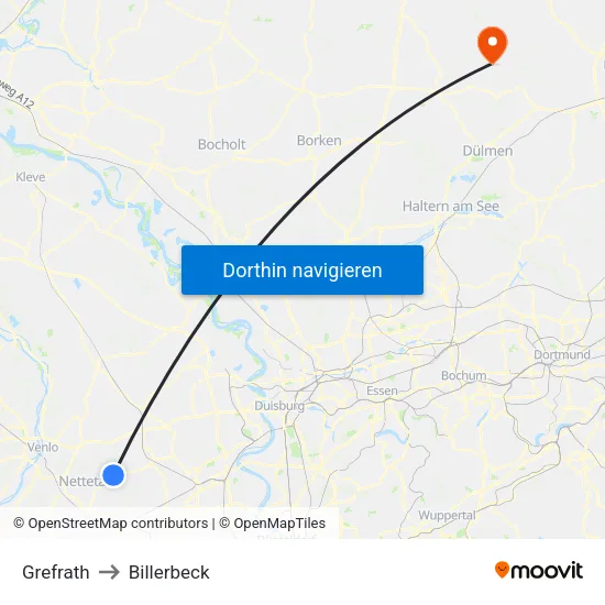 Grefrath to Billerbeck map
