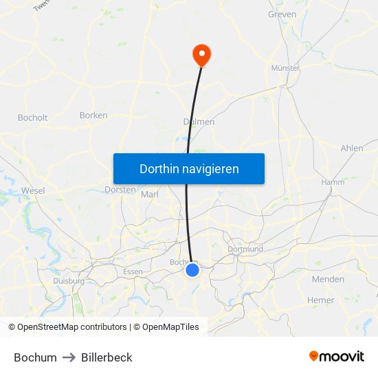 Bochum to Billerbeck map