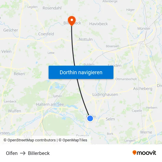 Olfen to Billerbeck map