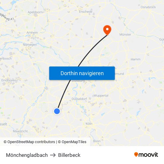 Mönchengladbach to Billerbeck map