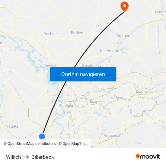 Willich to Billerbeck map