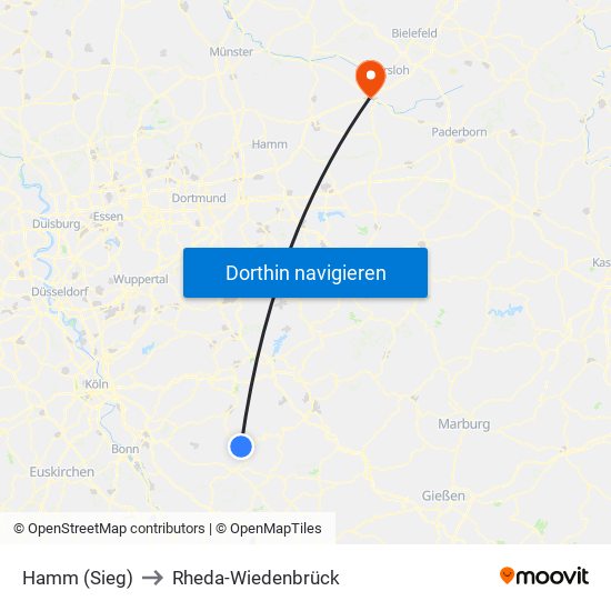 Hamm (Sieg) to Rheda-Wiedenbrück map