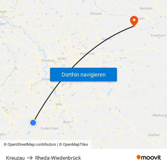 Kreuzau to Rheda-Wiedenbrück map