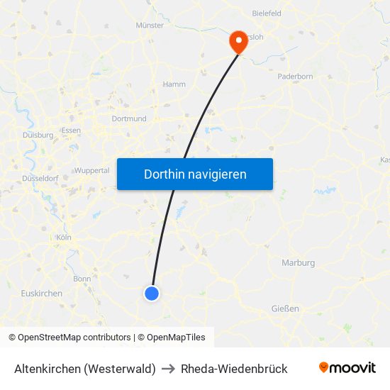 Altenkirchen (Westerwald) to Rheda-Wiedenbrück map