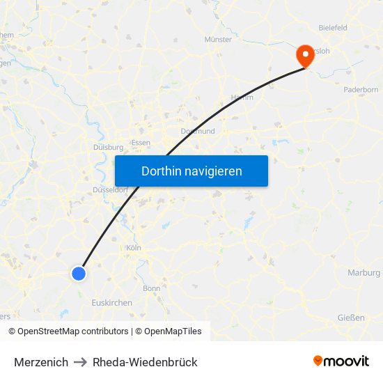 Merzenich to Rheda-Wiedenbrück map