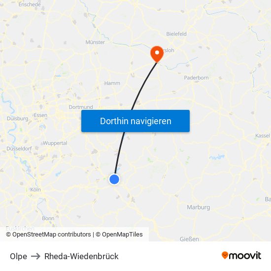 Olpe to Rheda-Wiedenbrück map