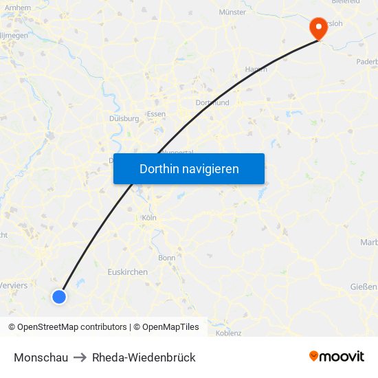 Monschau to Rheda-Wiedenbrück map