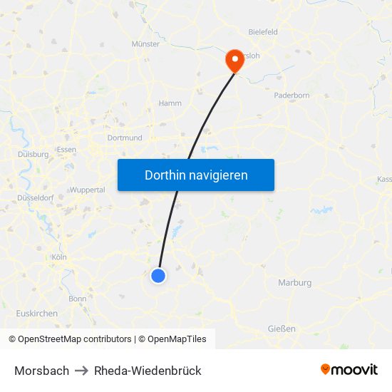 Morsbach to Rheda-Wiedenbrück map