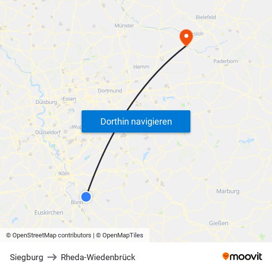 Siegburg to Rheda-Wiedenbrück map