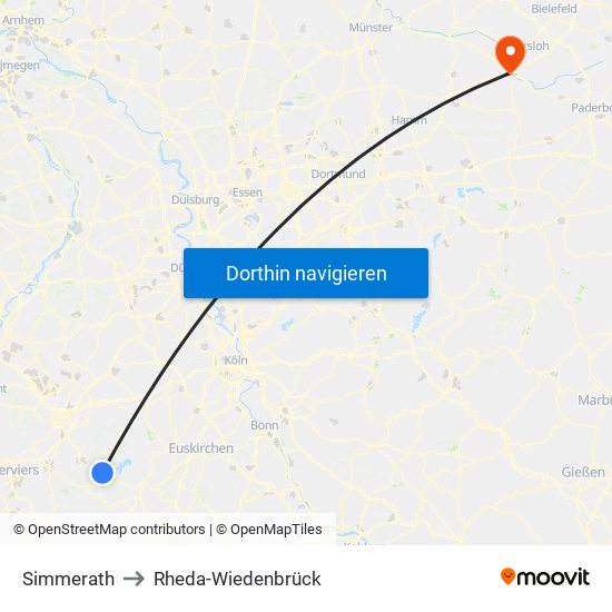 Simmerath to Rheda-Wiedenbrück map