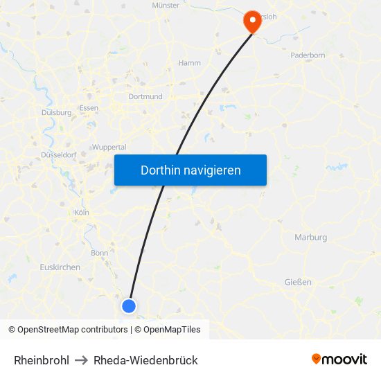 Rheinbrohl to Rheda-Wiedenbrück map