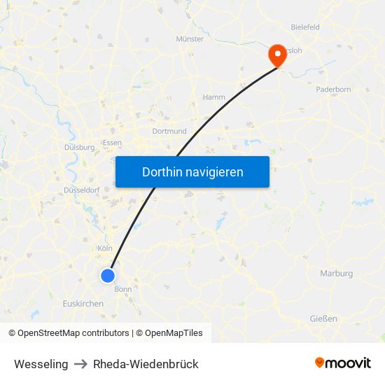 Wesseling to Rheda-Wiedenbrück map