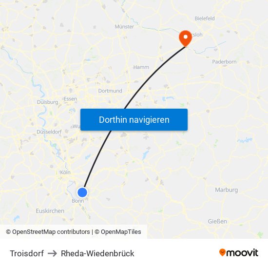 Troisdorf to Rheda-Wiedenbrück map