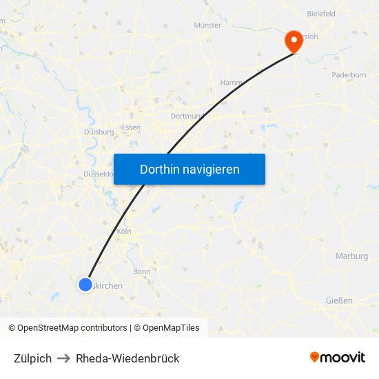 Zülpich to Rheda-Wiedenbrück map