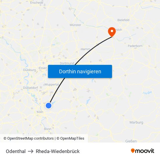 Odenthal to Rheda-Wiedenbrück map