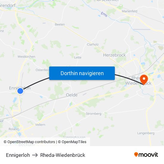 Ennigerloh to Rheda-Wiedenbrück map