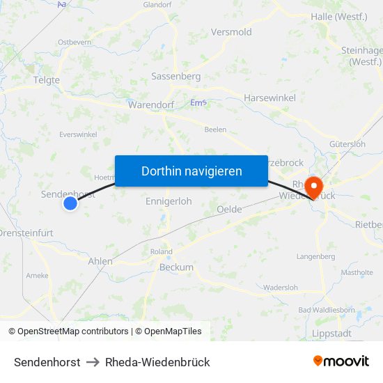 Sendenhorst to Rheda-Wiedenbrück map