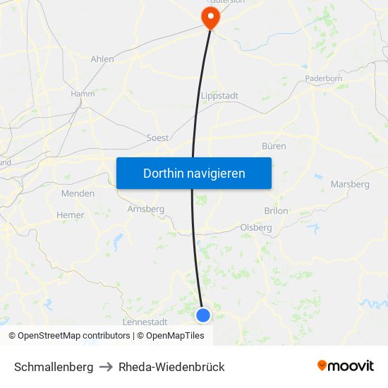 Schmallenberg to Rheda-Wiedenbrück map