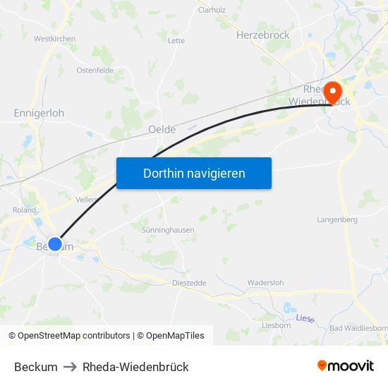 Beckum to Rheda-Wiedenbrück map