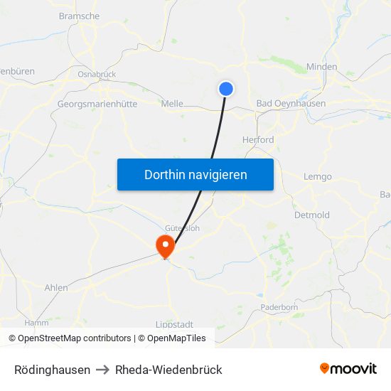 Rödinghausen to Rheda-Wiedenbrück map