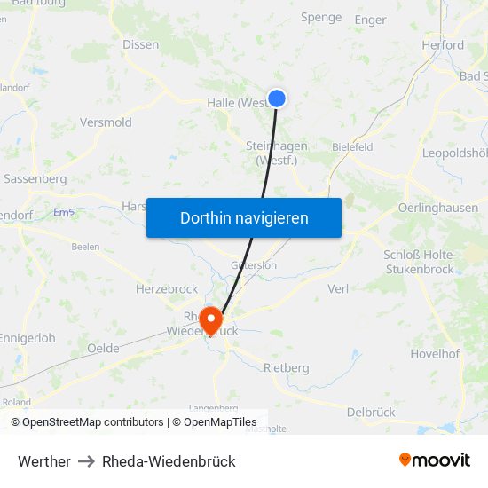 Werther to Rheda-Wiedenbrück map