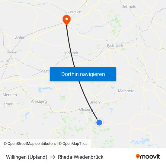 Willingen (Upland) to Rheda-Wiedenbrück map