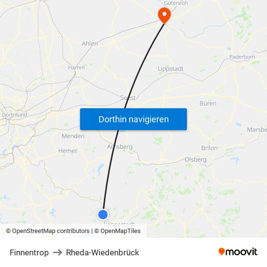 Finnentrop to Rheda-Wiedenbrück map