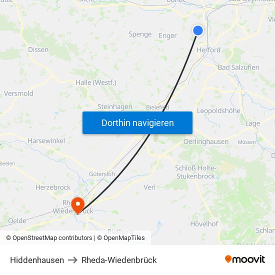 Hiddenhausen to Rheda-Wiedenbrück map