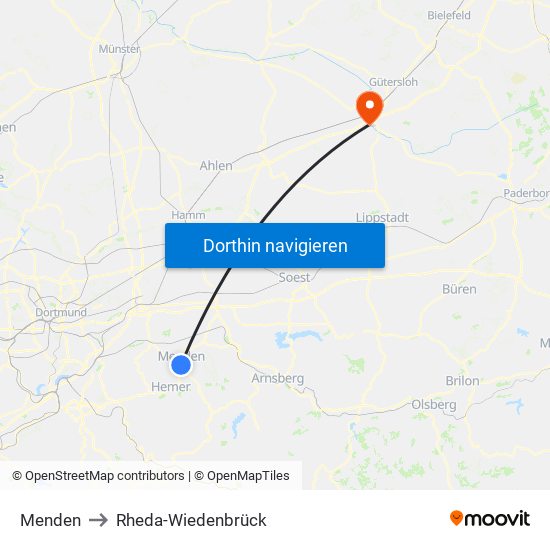 Menden to Rheda-Wiedenbrück map