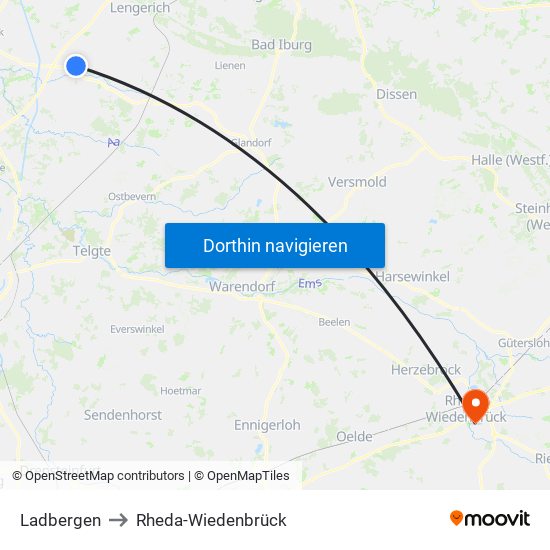 Ladbergen to Rheda-Wiedenbrück map