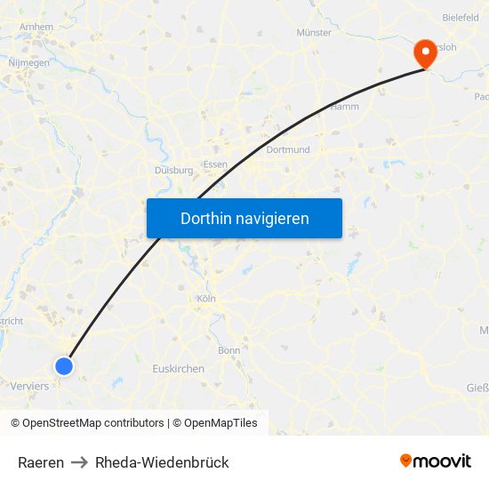 Raeren to Rheda-Wiedenbrück map