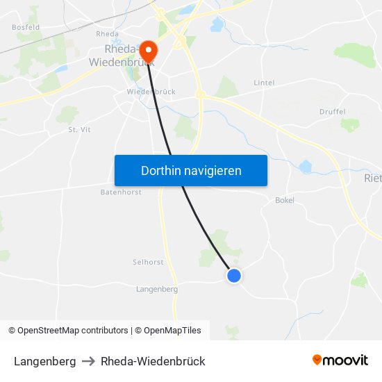 Langenberg to Rheda-Wiedenbrück map