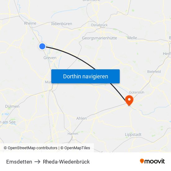 Emsdetten to Rheda-Wiedenbrück map