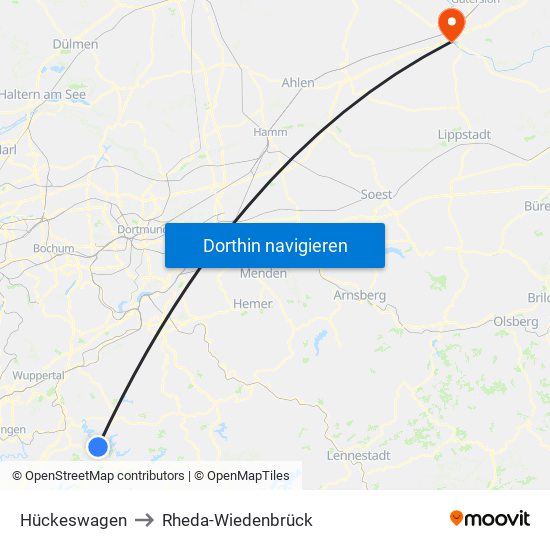 Hückeswagen to Rheda-Wiedenbrück map