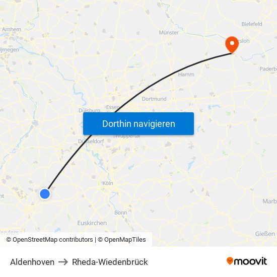 Aldenhoven to Rheda-Wiedenbrück map