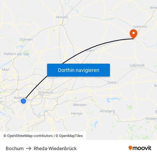 Bochum to Rheda-Wiedenbrück map