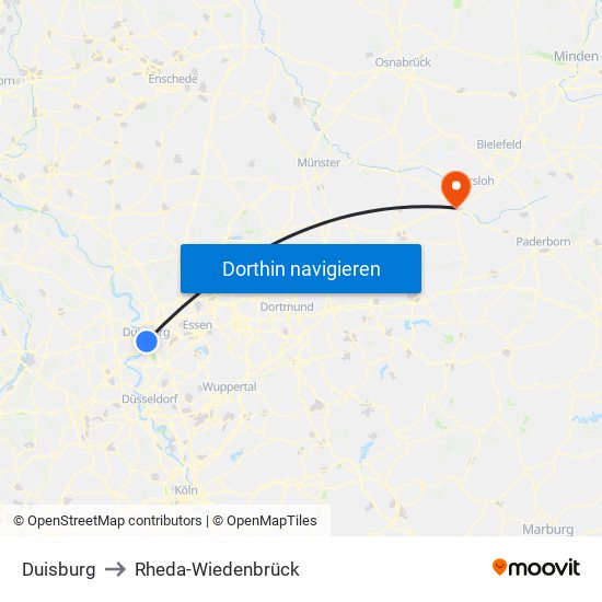 Duisburg to Rheda-Wiedenbrück map