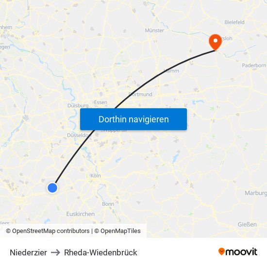 Niederzier to Rheda-Wiedenbrück map