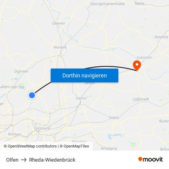 Olfen to Rheda-Wiedenbrück map